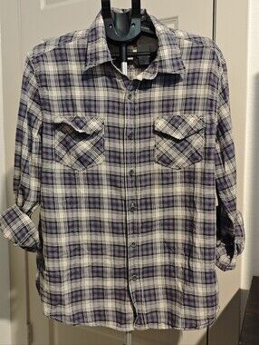 Converse One Star Men's Purple/White/Gray Plaid Button-Up Pockets Shirt Size L